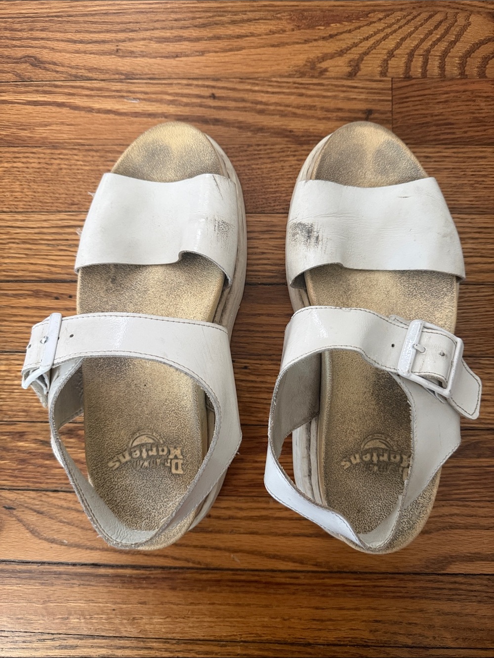 Dr. Martens White Buckle Slide Sandals with Wide Straps